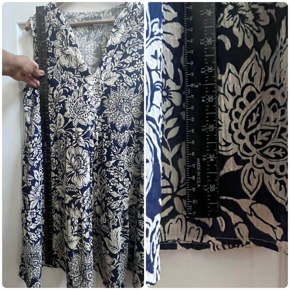 Elliot Lauren Semi Sheer Floral V Neck Gauzy Tier Pocket Dress Large Lightweight - Picture 12 of 14